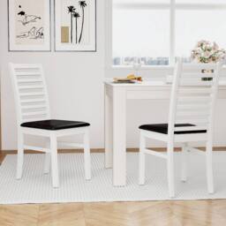 Costway 2PCS Wooden Dining Chair PU Leather Upholstered Kitchen Armless Chairs in White - thumbnail 5