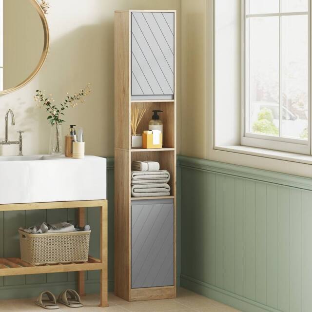 EONLION Oak 170cm Freestanding Bathroom Storage Cabinet in Natural - image 1