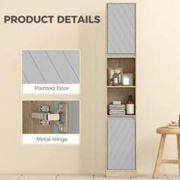 EONLION Oak 170cm Freestanding Bathroom Storage Cabinet in Natural - thumbnail 4