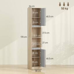 EONLION Oak 170cm Freestanding Bathroom Storage Cabinet in Natural - thumbnail 2