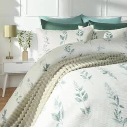 OHS Botanics Embossed Bedding Set Waffle Duvet Cover with Pillowcase in Pale Green - Size: Double - thumbnail 2