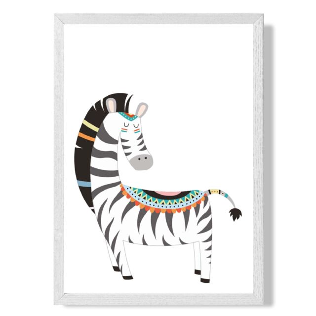 ARTZE Zebra Tribal Animal Framed Print SIZE: A3 with White Frame in Grey - Size: A4 - image 1