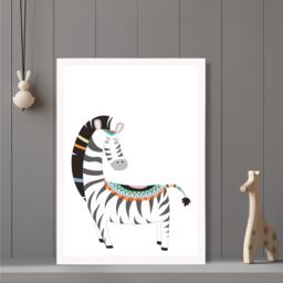 ARTZE Zebra Tribal Animal Framed Print SIZE: A3 with White Frame in Grey - Size: A4 - thumbnail 2