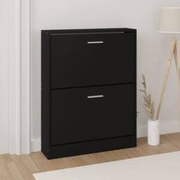 Berkfield Home Shoe Cabinet Black 59x17x81 cm Engineered Wood - Size: 59 x 17 x 81 cm - thumbnail 2