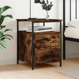 Berkfield Home Bedside Cabinet Smoked Oak 44x45x60 cm Engineered Wood in Brown - Size: 44 x 45 x 60 cm - thumbnail 1