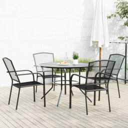 Berkfield Home Stackable Garden Chair Set 5 pcs Anthracite Powder-coated Steel in Dark Grey - thumbnail 2