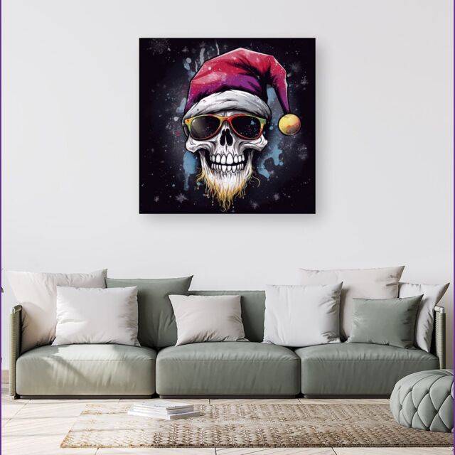 Warren Reed - Designer Happy Santa Skull Splashart Canvas - Size: w40 inch x h40 inch - image 1