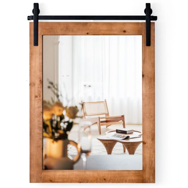 Costway Wall Mounted Mirror Rectangle Decorative Vanity Mirror in Brown - image 1