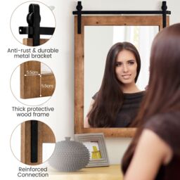 Costway Wall Mounted Mirror Rectangle Decorative Vanity Mirror in Brown - thumbnail 5