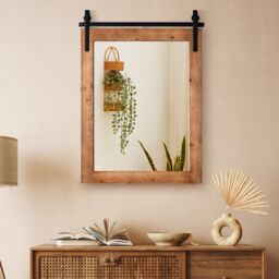Costway Wall Mounted Mirror Rectangle Decorative Vanity Mirror in Brown - thumbnail 2