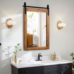 Costway Wall Mounted Mirror Rectangle Decorative Vanity Mirror in Brown - thumbnail 6