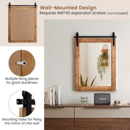 Costway Wall Mounted Mirror Rectangle Decorative Vanity Mirror in Brown - thumbnail 4