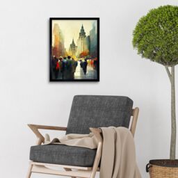 "Artery8 Wall Art Print Autumn On Wall Street New York City Painting Art Framed in Black - Size: W12"" x H16""" - thumbnail 2
