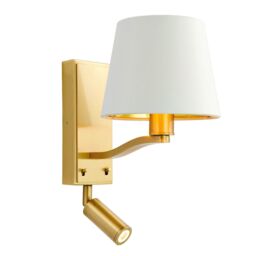 Loops Wall Light Satin Brass Plate & Vintage White Fabric 40W E14 & 3W LED