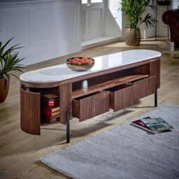 Indian Hub Opal Large TV Stand with Marble Top & Metal Legs - L40 x W170 x H50 cm in Brown - thumbnail 5
