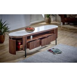 Indian Hub Opal Large TV Stand with Marble Top & Metal Legs - L40 x W170 x H50 cm in Brown - thumbnail 4
