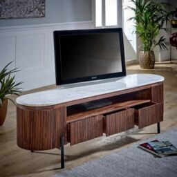 Indian Hub Opal Large TV Stand with Marble Top & Metal Legs - L40 x W170 x H50 cm in Brown - thumbnail 3