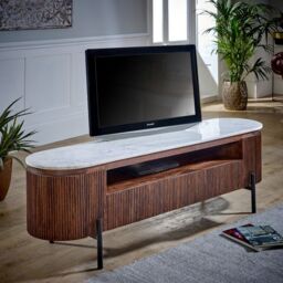 Indian Hub Opal Large TV Stand with Marble Top & Metal Legs - L40 x W170 x H50 cm in Brown - thumbnail 2