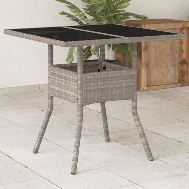 Berkfield Home Garden Table with Glass Top Light Grey 80x80x75 cm Poly Rattan - Size: 80 x 80 x 75 cm - image 1
