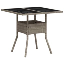 Berkfield Home Garden Table with Glass Top Light Grey 80x80x75 cm Poly Rattan - Size: 80 x 80 x 75 cm - thumbnail 2