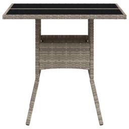 Berkfield Home Garden Table with Glass Top Light Grey 80x80x75 cm Poly Rattan - Size: 80 x 80 x 75 cm - thumbnail 6