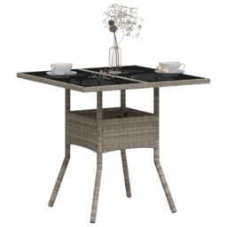 Berkfield Home Garden Table with Glass Top Light Grey 80x80x75 cm Poly Rattan - Size: 80 x 80 x 75 cm - thumbnail 4