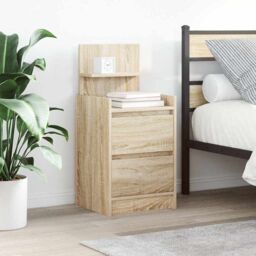 Berkfield Home Bedside Cabinet with 2 Drawers Sonoma Oak 38x34x80 cm in Brown - Size: 38 x 34 x 80 cm - thumbnail 1
