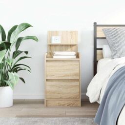 Berkfield Home Bedside Cabinet with 2 Drawers Sonoma Oak 38x34x80 cm in Brown - Size: 38 x 34 x 80 cm - thumbnail 3