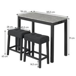 Costway 3PCS Bar Table Set w/ Charging Station Modern Pub Table w/ 2 Stools in Grey - thumbnail 8