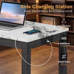 Costway 3PCS Bar Table Set w/ Charging Station Modern Pub Table w/ 2 Stools in White - thumbnail 7