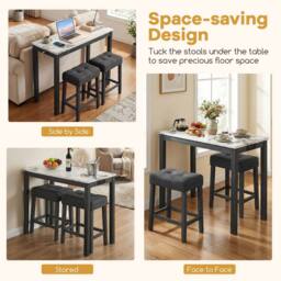 Costway 3PCS Bar Table Set w/ Charging Station Modern Pub Table w/ 2 Stools in White - thumbnail 5
