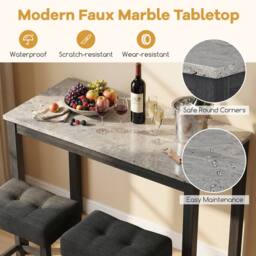 Costway 3PCS Bar Table Set w/ Charging Station Modern Pub Table w/ 2 Stools in Grey - thumbnail 6