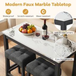 Costway 3PCS Bar Table Set w/ Charging Station Modern Pub Table w/ 2 Stools in White - thumbnail 4