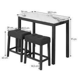 Costway 3PCS Bar Table Set w/ Charging Station Modern Pub Table w/ 2 Stools in White - thumbnail 9