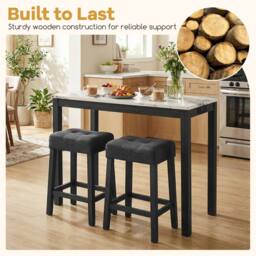 Costway 3PCS Bar Table Set w/ Charging Station Modern Pub Table w/ 2 Stools in White - thumbnail 8