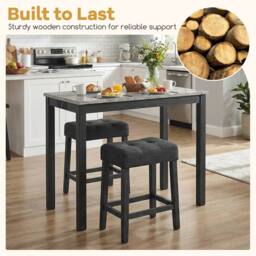 Costway 3PCS Bar Table Set w/ Charging Station Modern Pub Table w/ 2 Stools in Grey - thumbnail 2