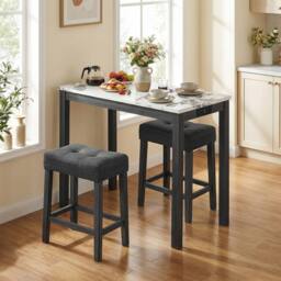Costway 3PCS Bar Table Set w/ Charging Station Modern Pub Table w/ 2 Stools in White - thumbnail 3