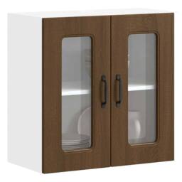 Berkfield Home Kitchen Wall Cabinet with Glass Door Kalmar Brown Oak Engineered Wood - thumbnail 2
