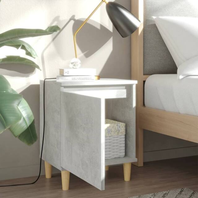 Berkfield Home Sturdy Bed Cabinet with Solid Wood Legs Concrete Grey 40x30x50 cm - Size: 40 x 30 x 50 cm - image 1