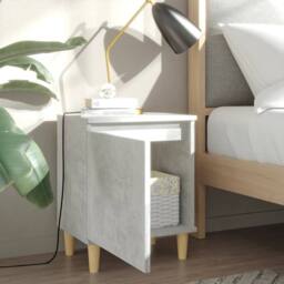 Berkfield Home Sturdy Bed Cabinet with Solid Wood Legs Concrete Grey 40x30x50 cm - Size: 40 x 30 x 50 cm - thumbnail 1