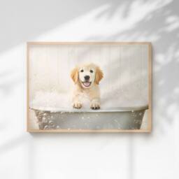 60 SECOND MAKEOVER Golden Retriever In The Bath Quirky Animal Print - Size: A4 - thumbnail 1