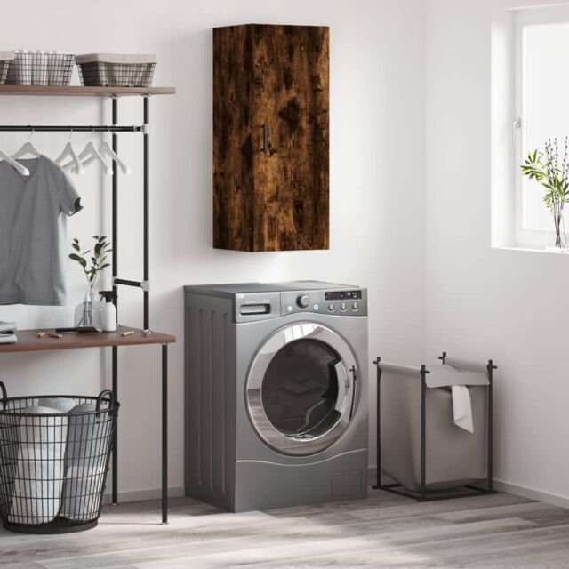 Berkfield Home Wall Mounted Cabinet Smoked Oak 34.5x34x90 cm in Brown - image 1
