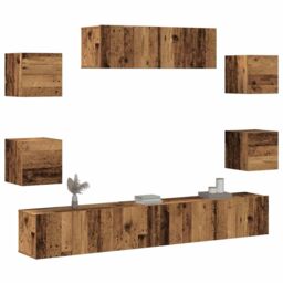 Berkfield Home 7 Piece TV Cabinet Set Wall-mounted Old Wood Engineered Wood in Brown - thumbnail 1