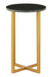 Orsina Small Marble & Iron Side Table, Nesting Table With Intersecting Iron Base, Metallic Small Table, Accent Table in Gold