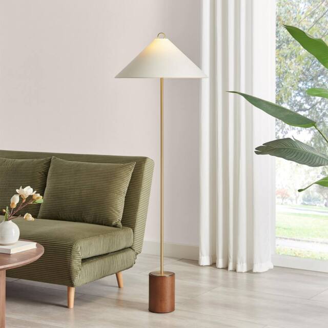 FurnitureboxUK Theo White & Wood Standing Floor Lamp in Walnut - image 1