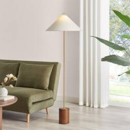 FurnitureboxUK Theo White & Wood Standing Floor Lamp in Walnut