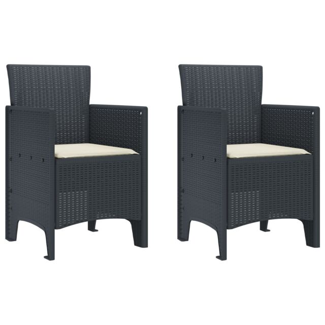 Berkfield Home Garden Chair Set of 2 Anthracite, Cream white Plastic Rattan - image 1