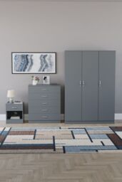 Home Discount Vida Designs Riano 3Pc Bedroom Set - 5 Drawer Chest, 3 Door Wardrobe in Grey - thumbnail 4