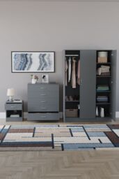 Home Discount Vida Designs Riano 3Pc Bedroom Set - 5 Drawer Chest, 3 Door Wardrobe in Grey - thumbnail 3