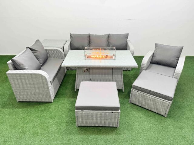 Fimous Patio PE Wicker 8 Seater Outdoor Rattan Furniture Sofa Sets w/ Firepit Dining Table Reclining Chair Loveseat Sofa 3 Seater Sofa 2 Big - image 1